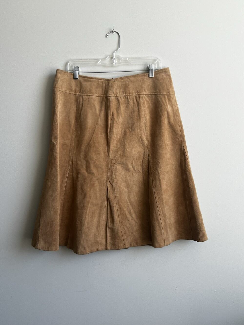 Vintage Tan Camel Suede Leather Midi A Line Skirt Size 14 Large Metro Wear